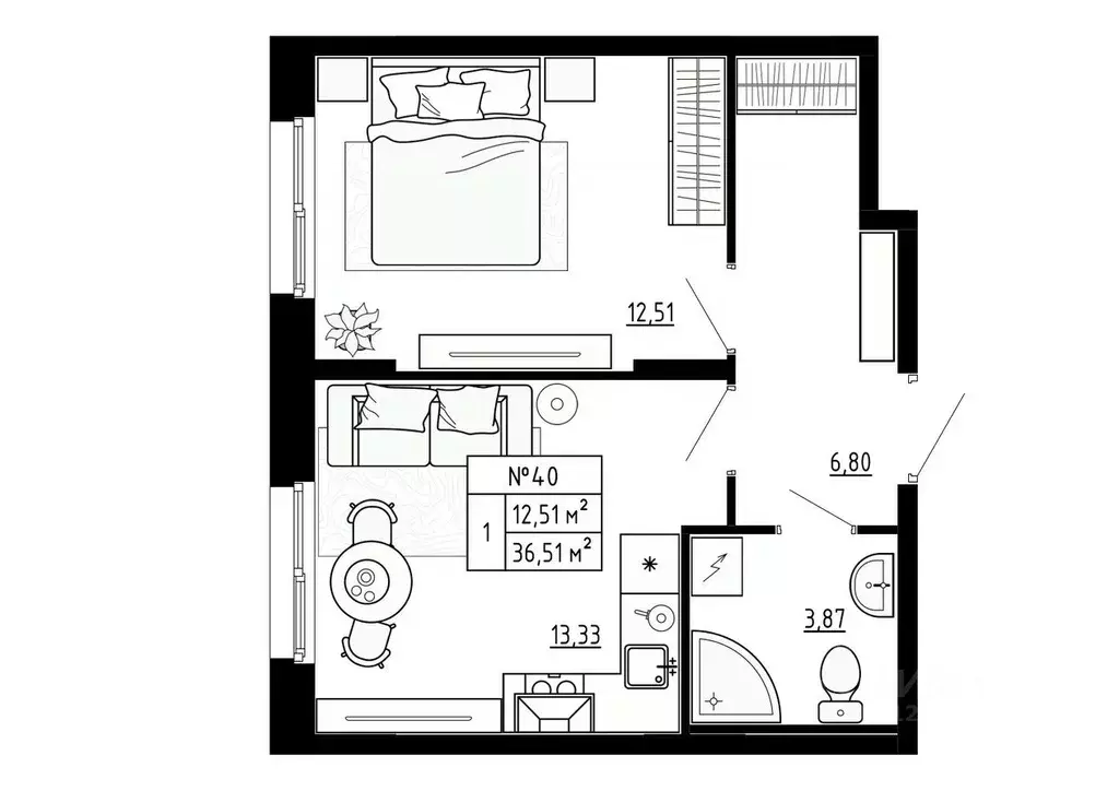 1-к кв. Ленинградская область, Ломоносовский район, Аннинское ... - Фото 1