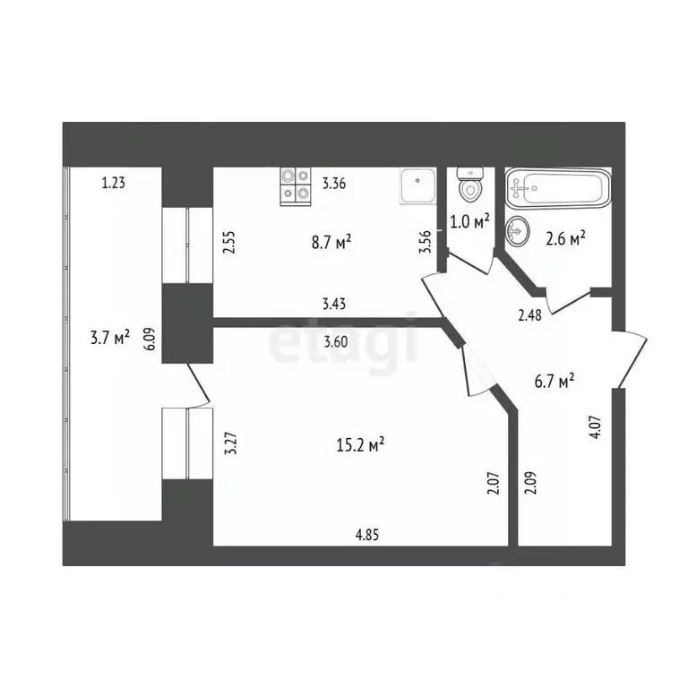 1-к кв. Башкортостан, Стерлитамак ул. Артема, 149 (34.6 м) - Фото 1