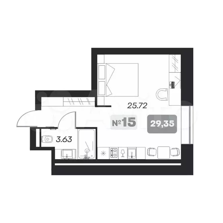 Апартаменты-студия, 29,4 м, 20/22 эт. - Фото 0