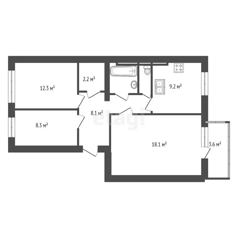 3-комнатная квартира: Сестрорецк, улица Первого Мая, 1 (63.1 м) - Фото 1