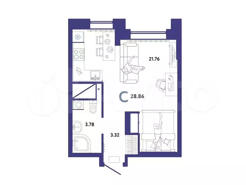 Квартира-студия, 28,9 м, 16/18 эт. - Фото 1