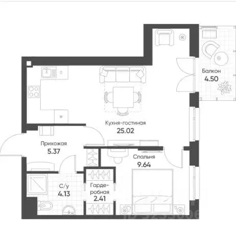2-к кв. Татарстан, Казань ул. Гаврилова, 7к1 (46.85 м) - Фото 1