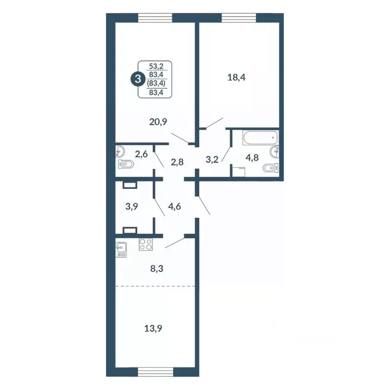 3-к кв. Кировская область, Киров Скандинавия жилой комплекс (83.4 м) - Фото 1