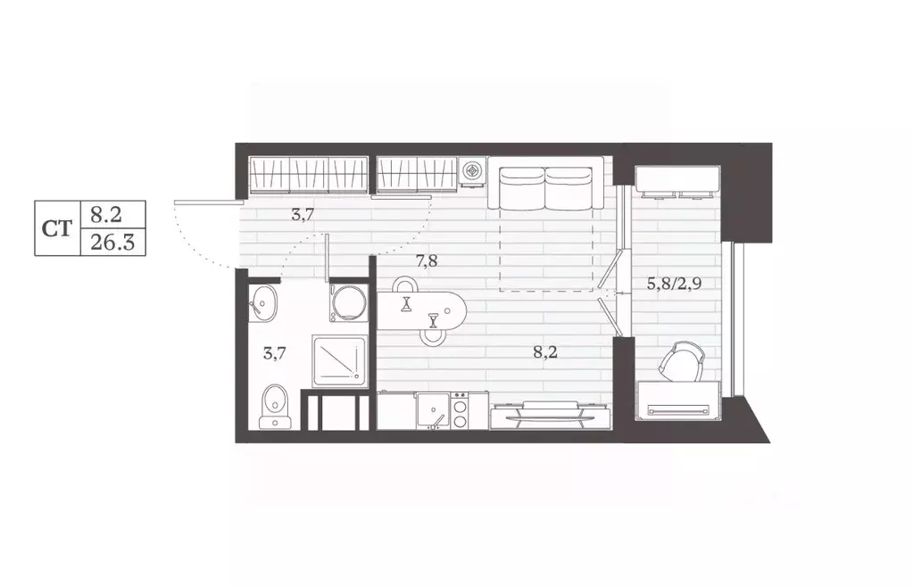 Студия Дагестан, Дербент Эффект Визионер жилой комплекс (26.28 м) - Фото 1