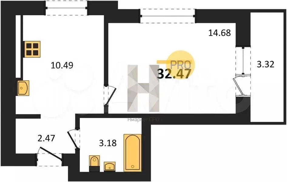 1-к. квартира, 32,5 м, 4/9 эт. - Фото 1