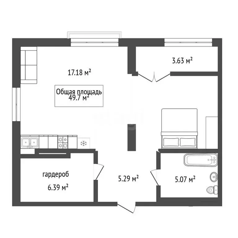 Квартира-студия: Новосибирск, улица Лобачевского, 51/1 (49.7 м) - Фото 1