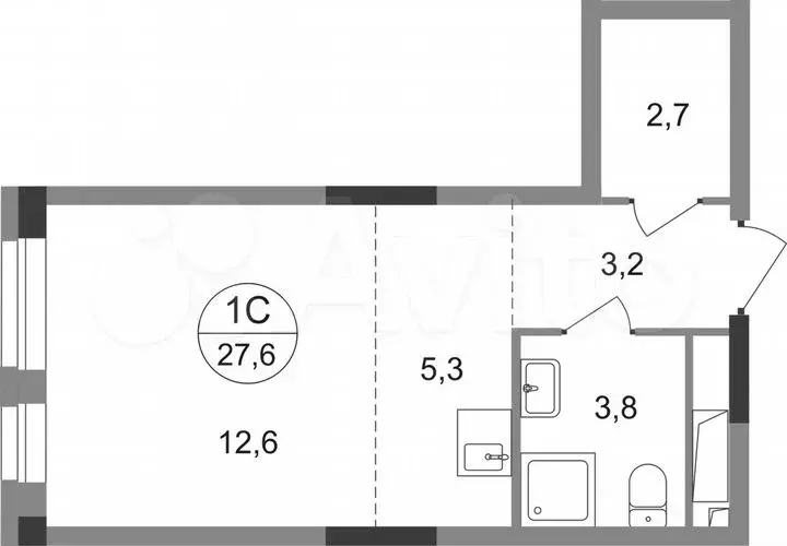 Квартира-студия, 27,6м, 8/19эт. - Фото 0