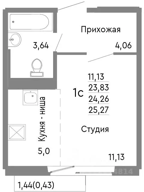 Студия Челябинская область, Челябинск Нефтебазовая ул., 1к2 (24.26 м) - Фото 0