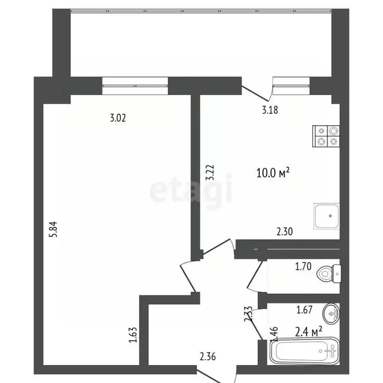 1-к кв. Тюменская область, Тюмень ул. Новоселов, 107к1 (33.0 м) - Фото 2