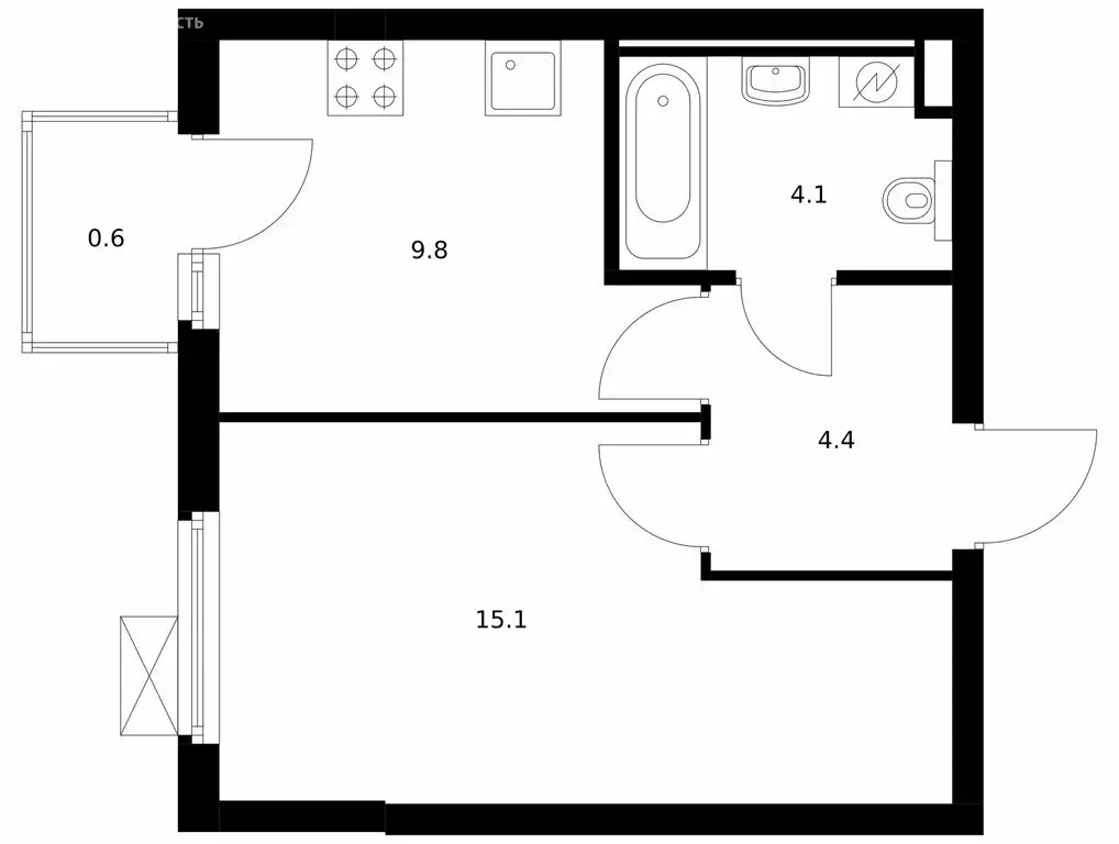 1-комнатная квартира: Котельники, микрорайон Парковый, 2к1 (34 м) - Фото 1