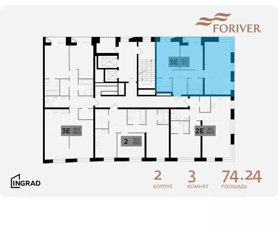 3-к кв. Москва Г мкр, Форивер жилой комплекс, 2 (74.24 м) - Фото 1