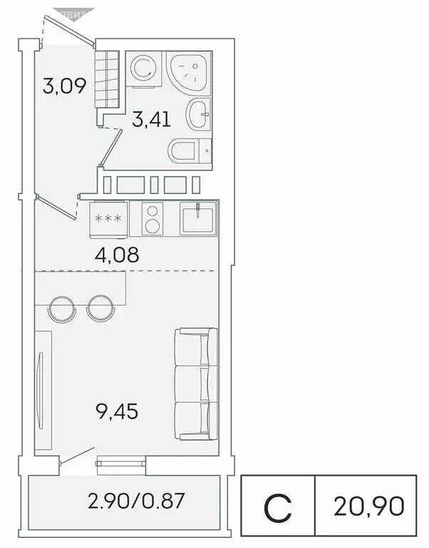 Квартира-студия: Мурино, Графская улица, 6к1 (20.2 м) - Фото 0