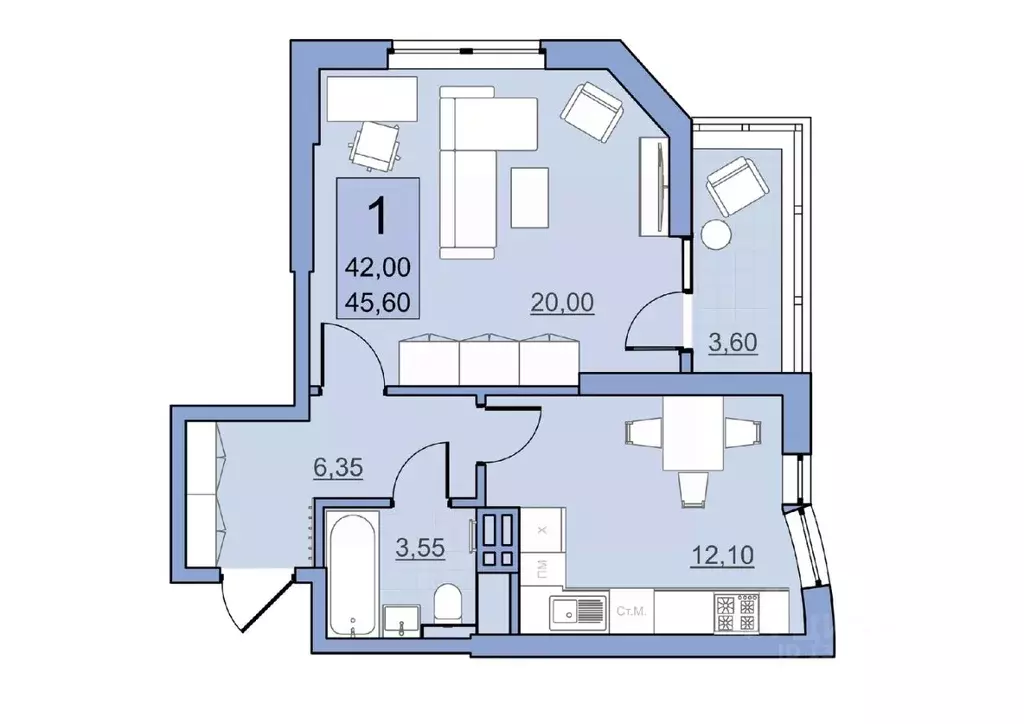 1-к кв. Саратовская область, Балаково Комсомольская ул., 65 (42.0 м) - Фото 0