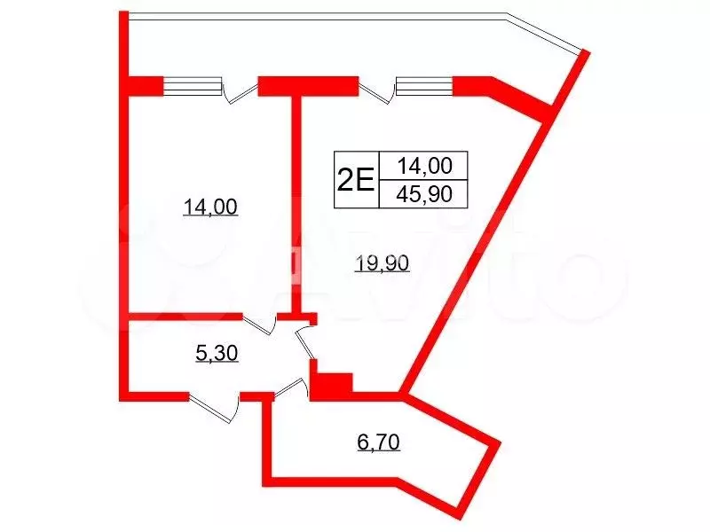 1-к. квартира, 45,9 м, 2/9 эт. - Фото 0