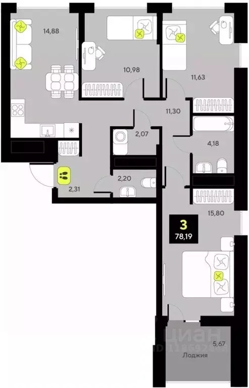 3-к кв. Тюменская область, Тюмень ул. Андрея Приказнова, 7 (78.19 м) - Фото 0