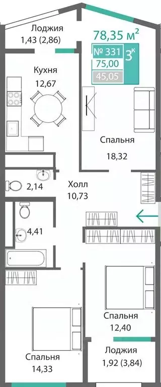 3-к кв. Крым, Симферополь Крымская роза мкр,  (78.35 м) - Фото 0