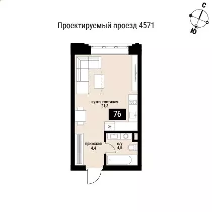 1-комнатная квартира: Москва, жилой комплекс Шелепиха (30.3 м) - Фото 0