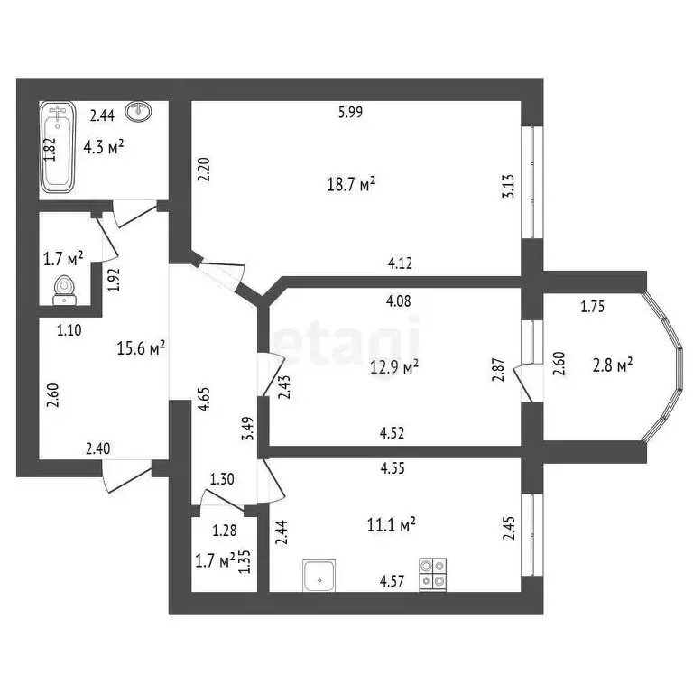 2-комнатная квартира: Стерлитамак, микрорайон Солнечный, улица Караная ... - Фото 1