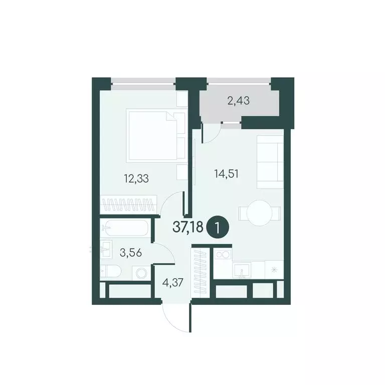 1-комнатная квартира: Курган, 18-й микрорайон, 7 (37.18 м) - Фото 1