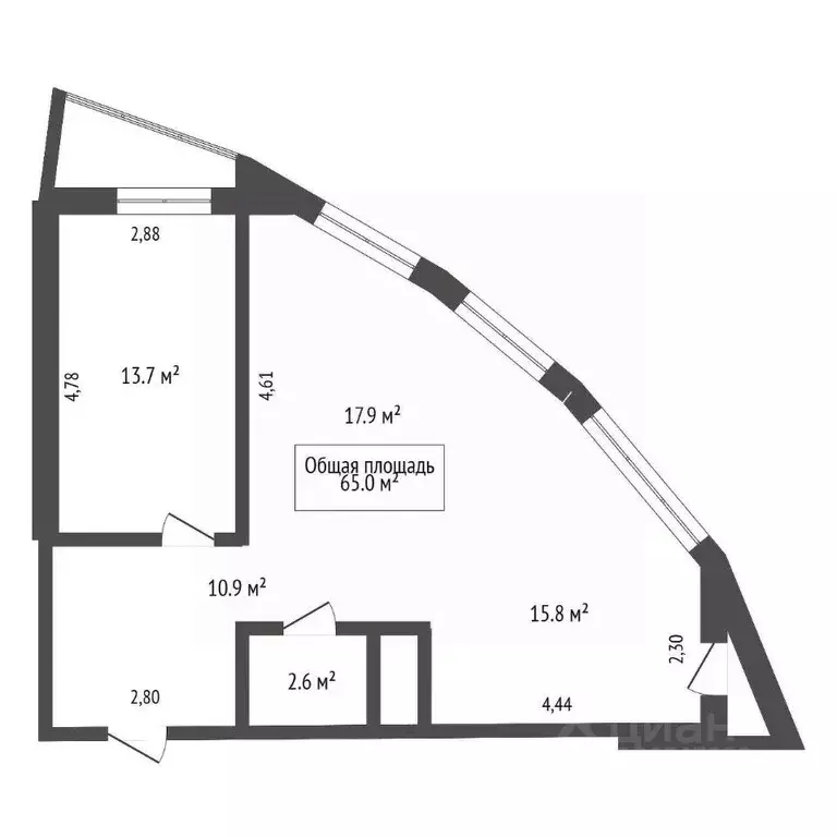 2-к кв. Новосибирская область, Новосибирск ул. Сибревкома, 9 (65.0 м) - Фото 1