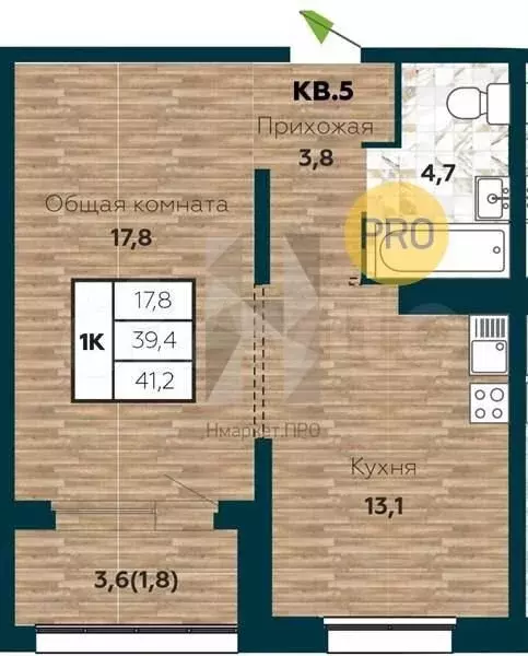 1-к. квартира, 40,6м, 5/25эт. - Фото 1