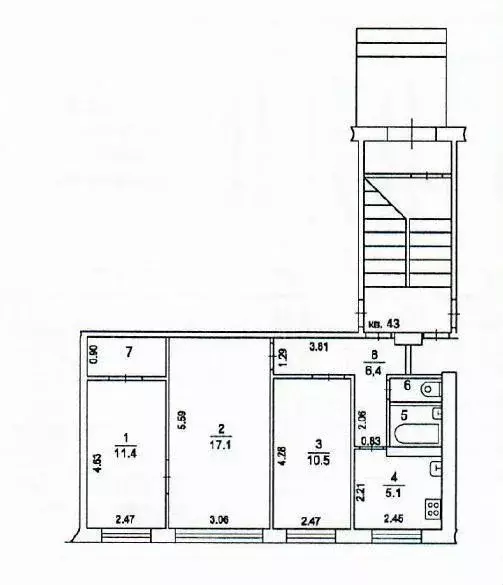 Квартира, 3 комнаты, 56 м - Фото 0
