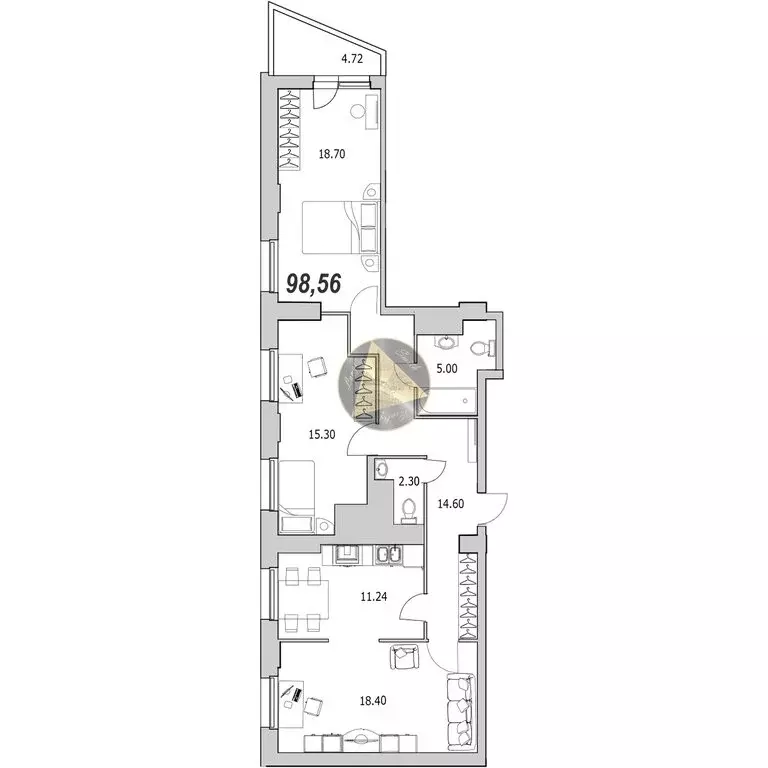 2-комнатная квартира: Санкт-Петербург, улица Кустодиева, 5к1 (98.56 м) - Фото 1