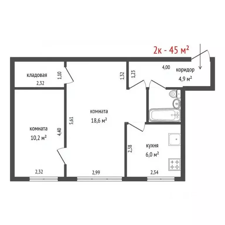 2-к кв. Свердловская область, Екатеринбург ул. Бахчиванджи, 23 (45.0 ... - Фото 2