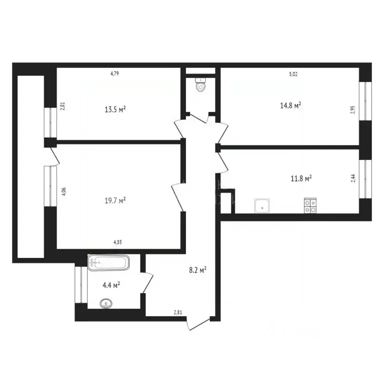 3-к кв. Тюменская область, Тюмень ул. Самарцева, 29 (80.0 м) - Фото 2