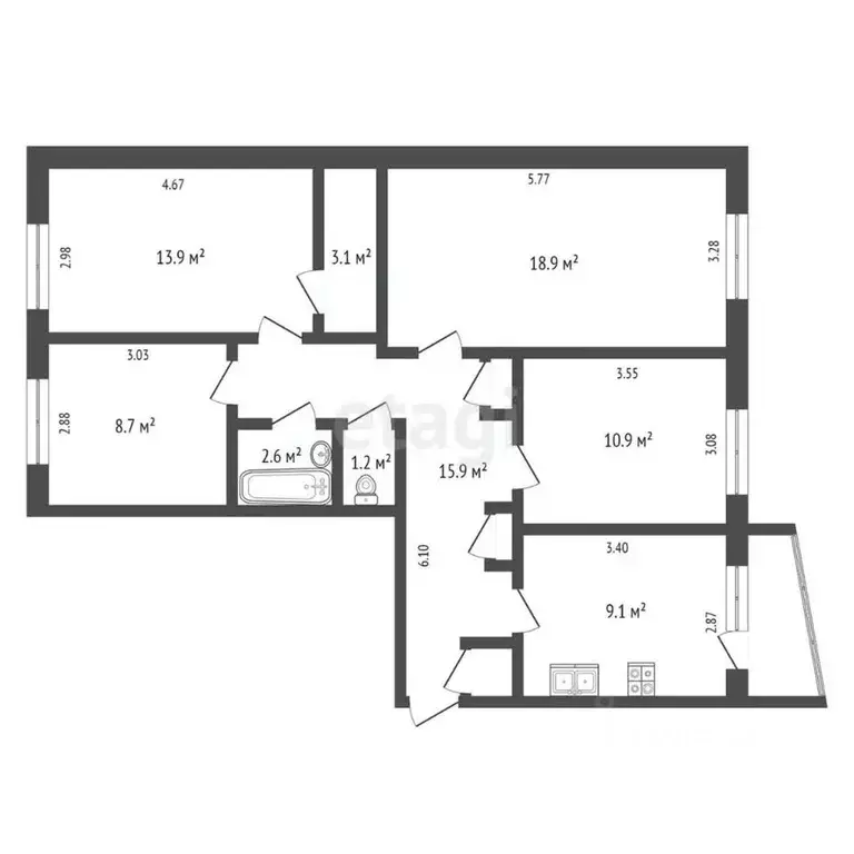 4-к кв. Ямало-Ненецкий АО, Новый Уренгой Юбилейный мкр, 2/1 (86.4 м) - Фото 1