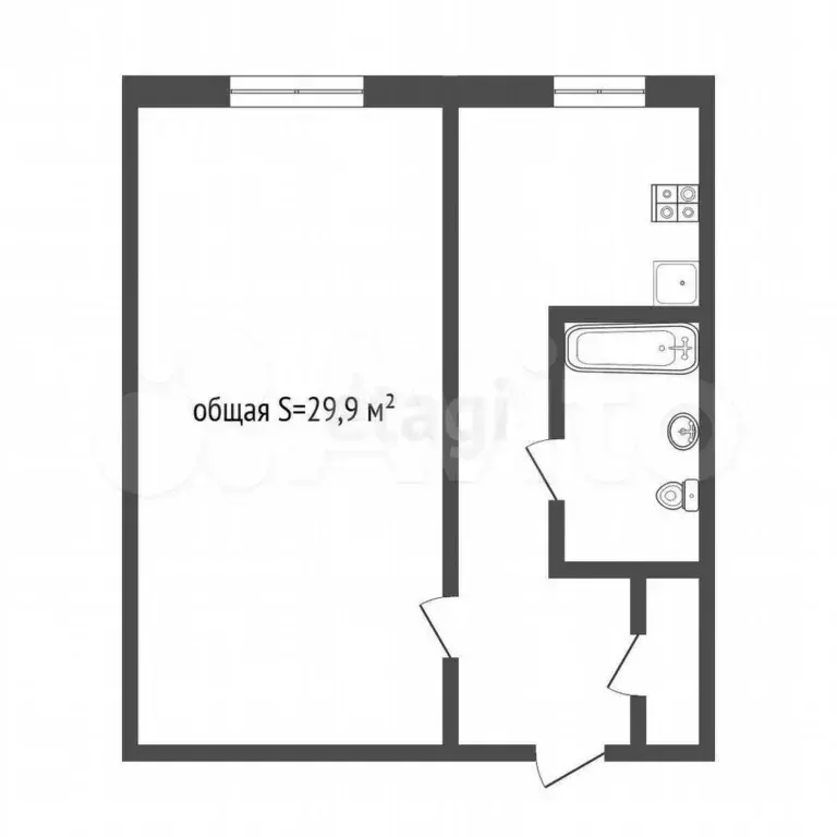 1-к. квартира, 29,9 м, 1/5 эт. - Фото 0