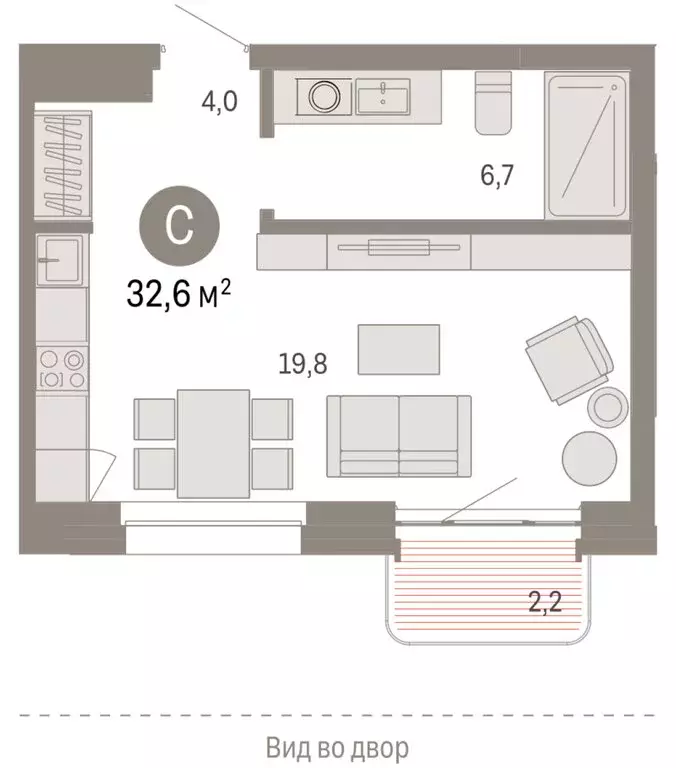 Квартира-студия: Новосибирск, Зыряновская улица, 53с (32.57 м) - Фото 2