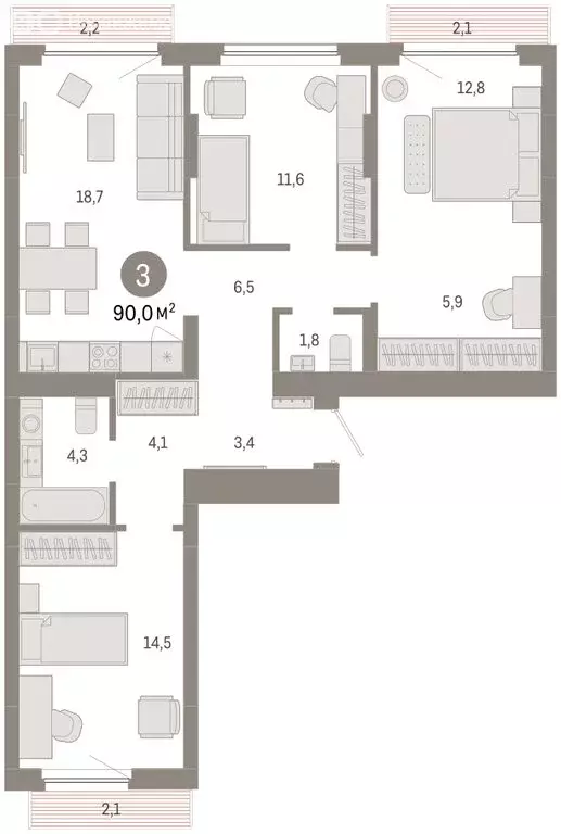 3-комнатная квартира: Новосибирск, квартал Лебедевский, 1/3 (90 м) - Фото 1