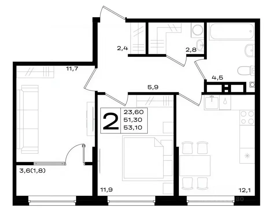 2-к кв. Ростовская область, Аксай просп. Аксайский (53.1 м) - Фото 1