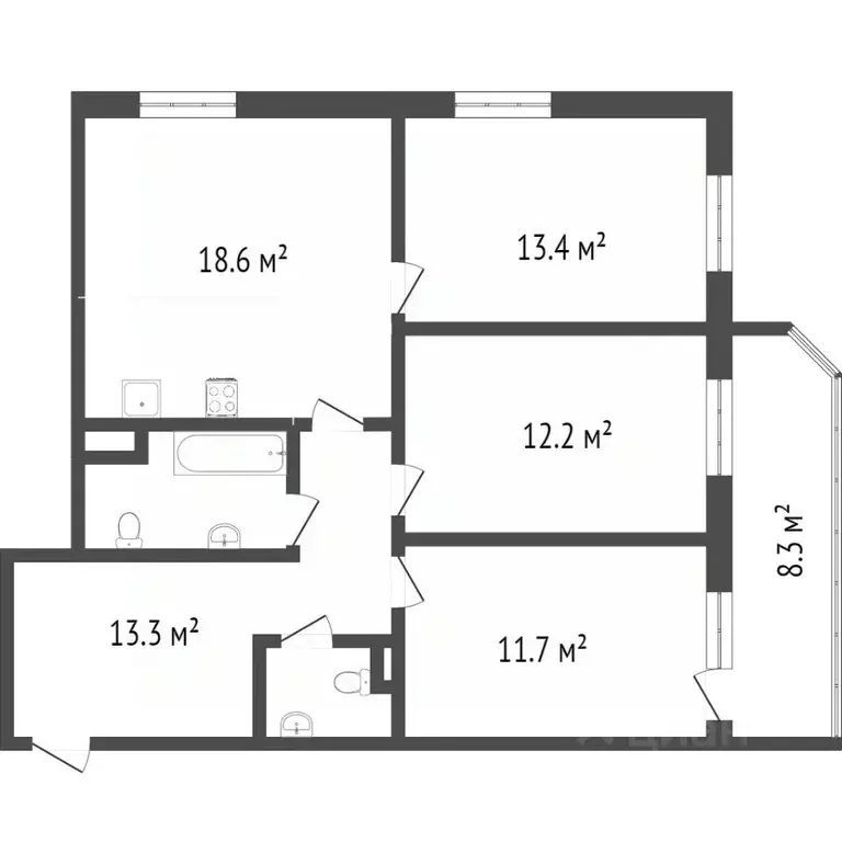 3-к кв. Ханты-Мансийский АО, Сургут ул. Крылова, 53/2 (76.3 м) - Фото 1