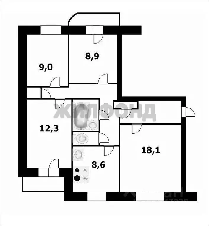 4-к кв. Новосибирская область, Новосибирск ул. Федосеева, 3 (80.0 м) - Фото 0