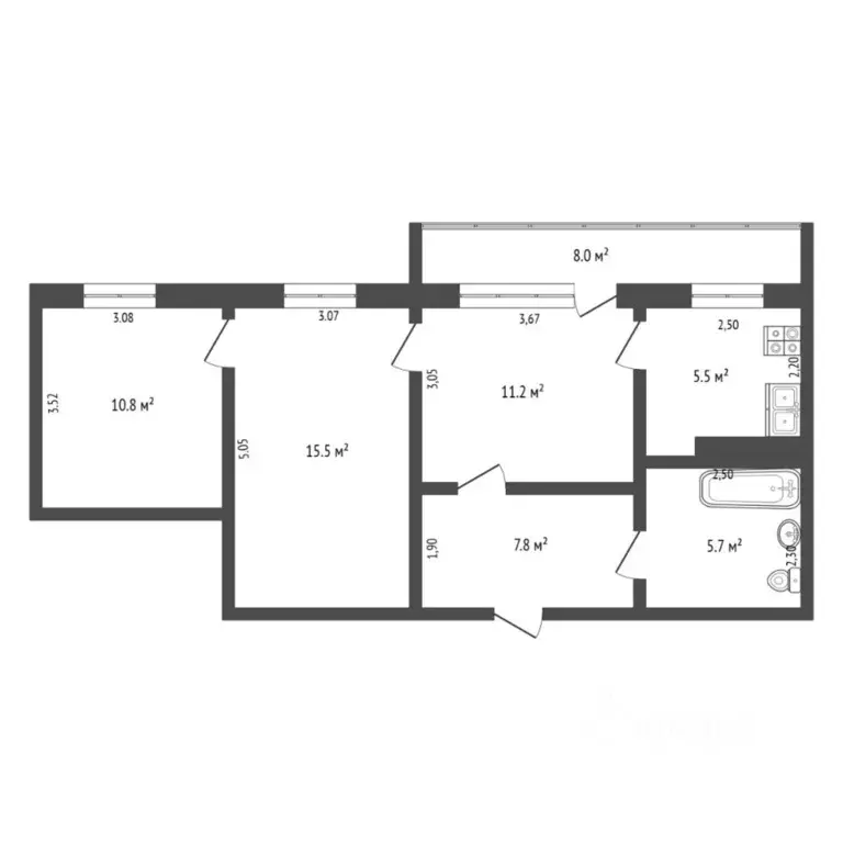 3-к кв. Тюменская область, Тюмень Минская ул., 5 (55.1 м) - Фото 1