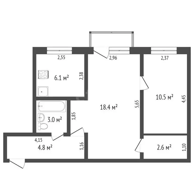 2-комнатная квартира: Воронеж, Кольцовская улица, 36 (45 м) - Фото 1