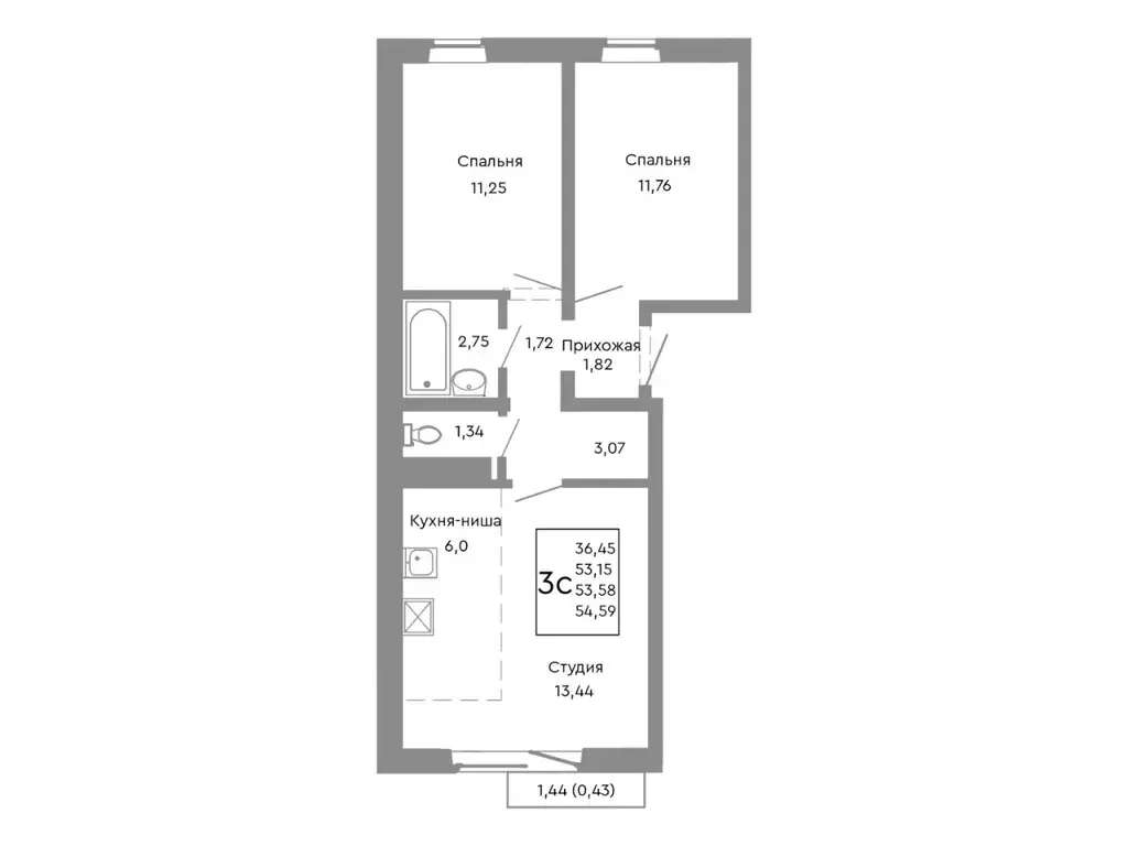 3-к кв. Челябинская область, Челябинск Нефтебазовая ул., 1-13 (53.58 ... - Фото 0