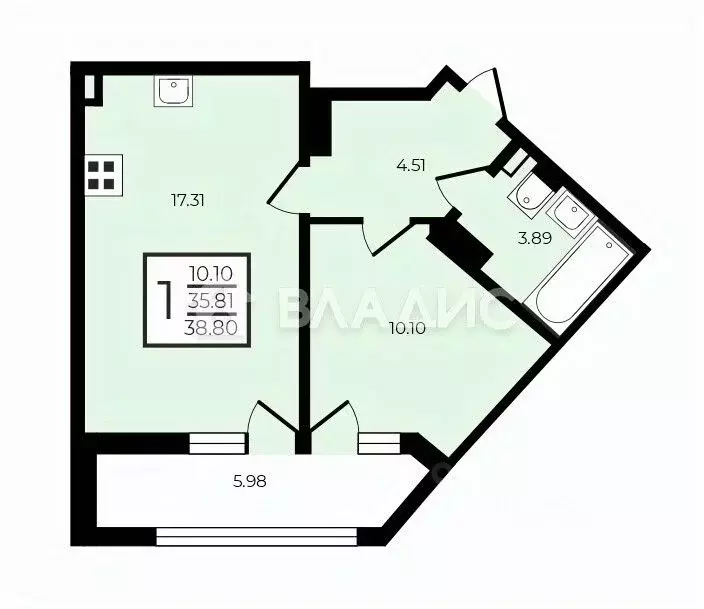 1-к кв. Санкт-Петербург Уральская ул., 23 (38.8 м) - Фото 2