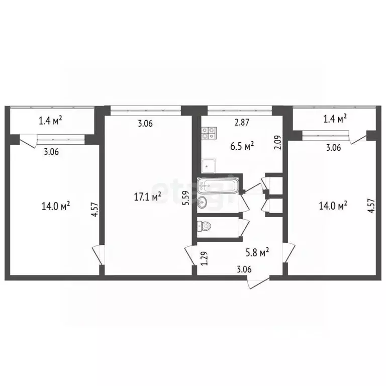 3-к кв. Мордовия, Саранск ул. Семашко, 14 (61.3 м) - Фото 2