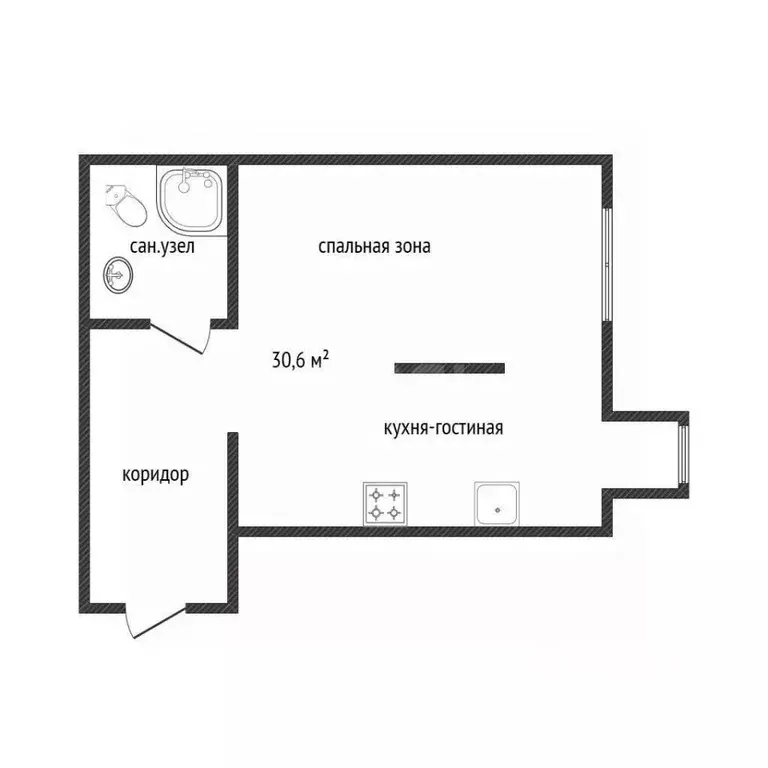 Студия Белгородская область, Белгород ул. Семейная, 13 (30.5 м) - Фото 2