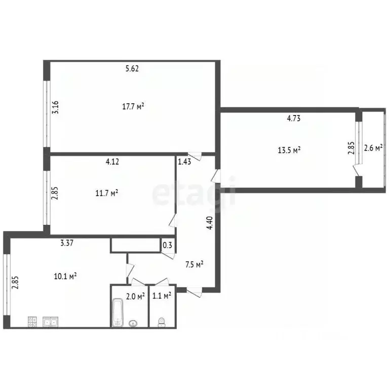 3-к кв. Санкт-Петербург Петергофское ш., 11/21 (63.9 м) - Фото 2