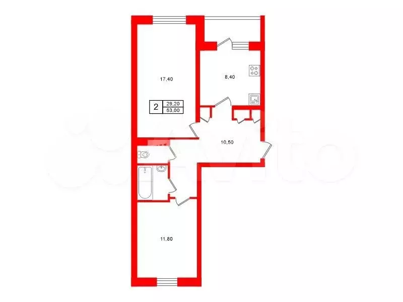 2-к. квартира, 53 м, 2/5 эт. - Фото 0