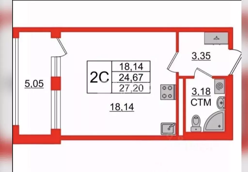 Студия Санкт-Петербург пос. Стрельна, просп. Буденного, 22к4 (27.0 м) - Фото 1