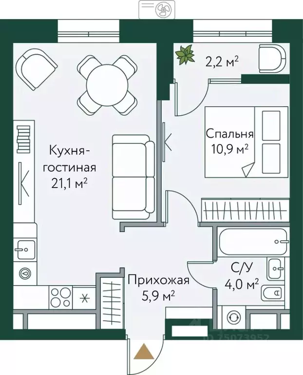 1-к кв. Волгоградская область, Волгоград Новосибирская ул., 74с1 (44.1 ... - Фото 1