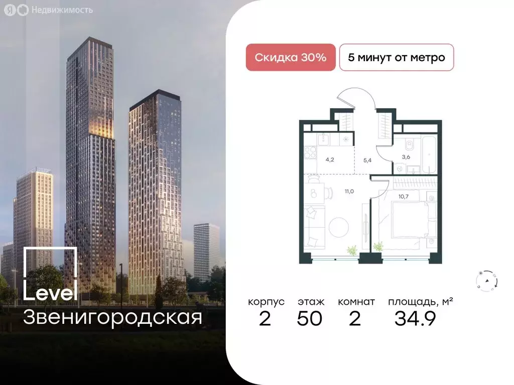 2-комнатная квартира: Москва, жилой комплекс Левел Звенигородская, к2 ... - Фото 0