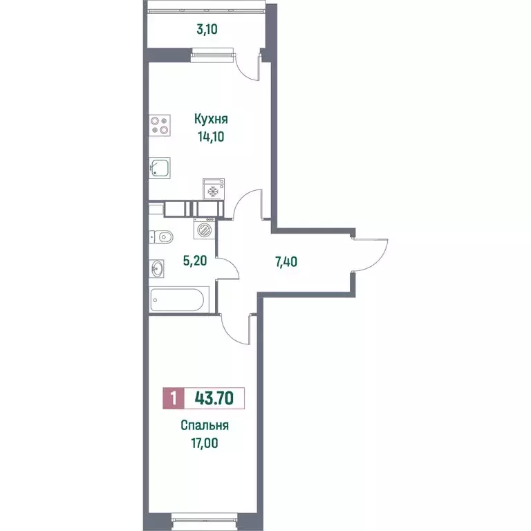 1-комнатная квартира: Мурино, Ручьёвский проспект, 1/24 (43.7 м) - Фото 1