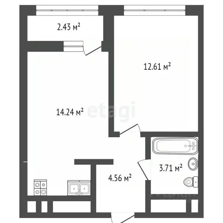 1-к кв. Тюменская область, Тюмень ул. Первооткрывателей, 9 (37.45 м) - Фото 1
