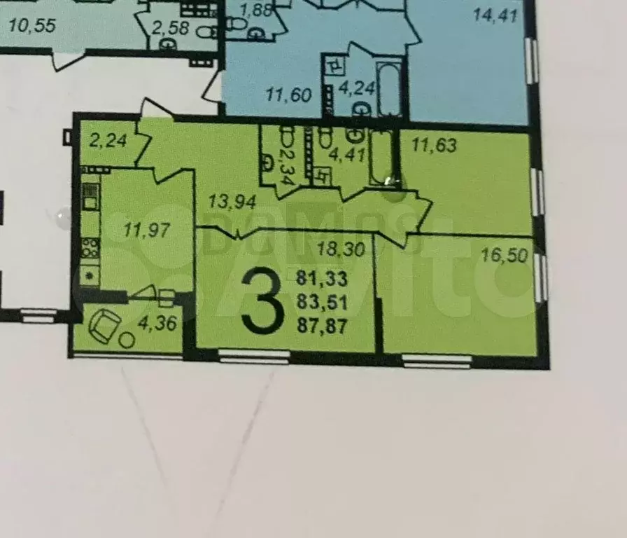 3-к. квартира, 81,6 м, 5/9 эт. - Фото 0